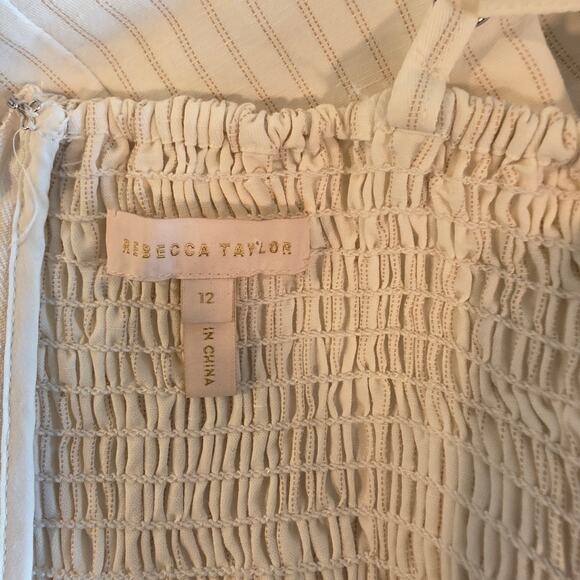 Rebecca Taylor Pinstripe Bow Tie Front Linen Sundress Size 10 White Tan - Picture 5 of 5